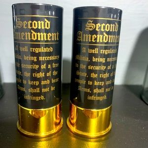 Second Amendment set of shot glasses gold and black